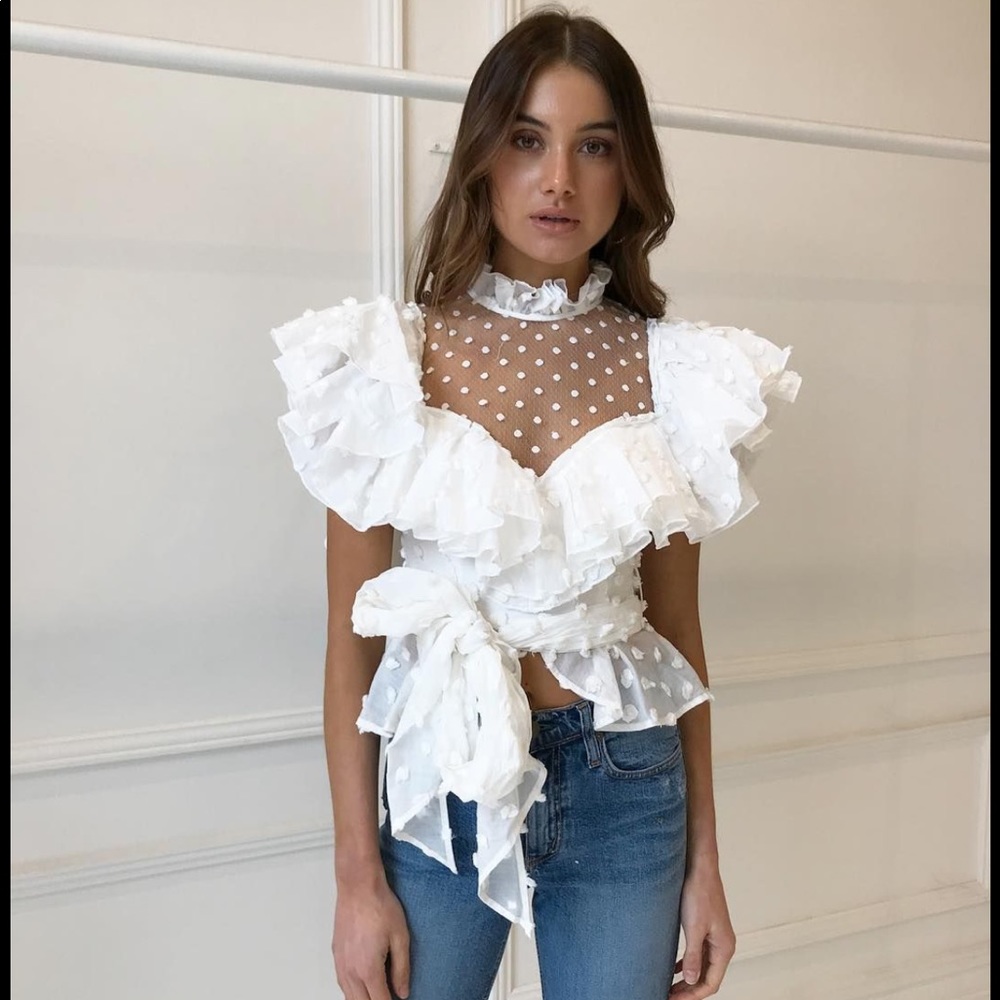 White Mesh Ruffle Top - Picture 4 of 4